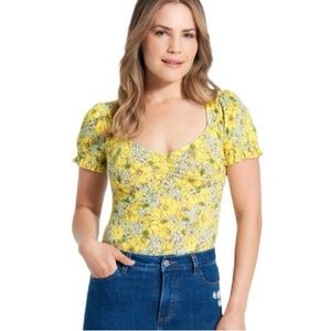 Modcloth "Such a Sweatheart" Floral Puff Sleeve Bodysuit